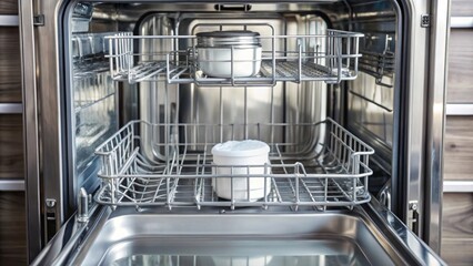 Empty dishwasher machine salt container, used for softening water in dishwashers, dishwasher, machine