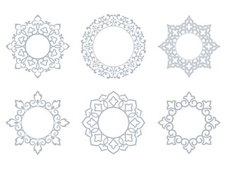 Set of decorative frames Elegant vector element for design in Eastern style, place for text. Floral gray and white borders. Lace illustration for invitations and greeting cards
