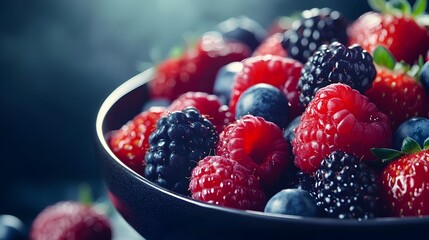 Assorted Fresh Berries in a Bowl - Healthy Summer Harvest Superfoods