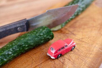 Car prices cut in half, price reduction, cucumber cut