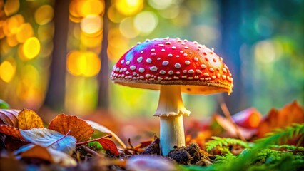 Vibrant and colorful forest mushroom, vivid, brightly colored, wild, nature, fungus, organic, botanical, vibrant