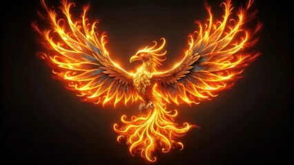 Neon digital animation of a fiery phoenix with flames , neon, digital, animation, phoenix, flames, fiery, mystical, fantasy