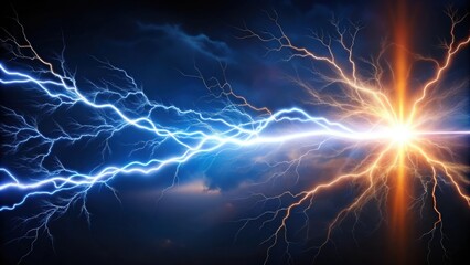 Electricity sparking through the air in a dramatic lightning bolt, energy, power, electric, storm, weather, dramatic, danger, force