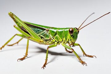 Green grasshopper isolated on white background