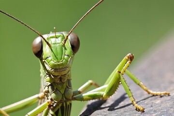 Green grasshopper isolated on solid background