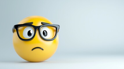 A yellow face with glasses on it is looking down