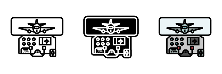 Flight Simulator icon, A training device that replicates the experience of flying an aircraft, used for pilot training and proficiency assessment.