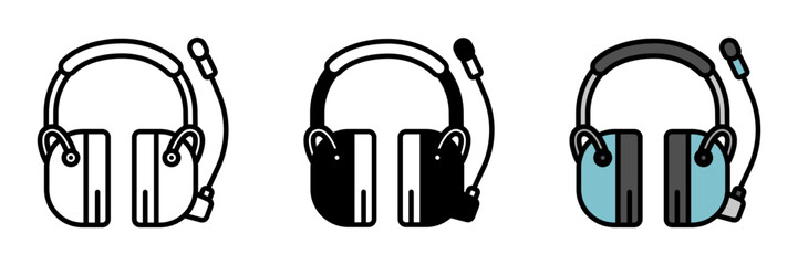 Headset Icon, A communication device worn by pilots and ground crew, providing clear, hands-free communication during flight or operations.