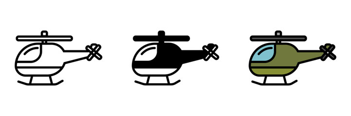 Helicopter Icon, A versatile aircraft capable of vertical takeoff and landing, used for transport, rescue, reconnaissance, and combat missions.