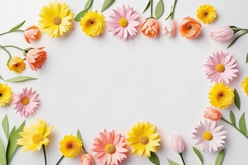 Obraz premium Floral spring frame with daisy blossoms, perfect for birthday cards or nature-themed designs