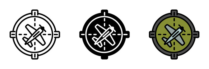 Targeting System icon, Advanced technology used by aircraft to identify, lock onto, and engage targets with precision weapons.