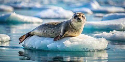 Seal resting on a floating ice floe, seal, arctic, wildlife, ice, floating, water, cold, nature, environment, mammal, resting
