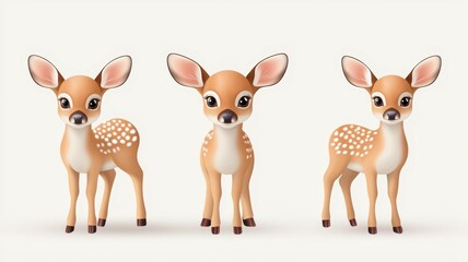 Three cute baby deer standing next to each other