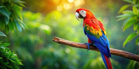 Tropical macaw perched with vibrant feathers , exotic, colorful, bird, parrot, tropical, vibrant, feathers, wildlife