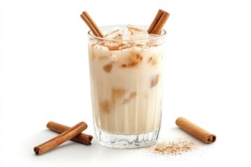 Iced Cinnamon Milk Drink with Cinnamon Sticks