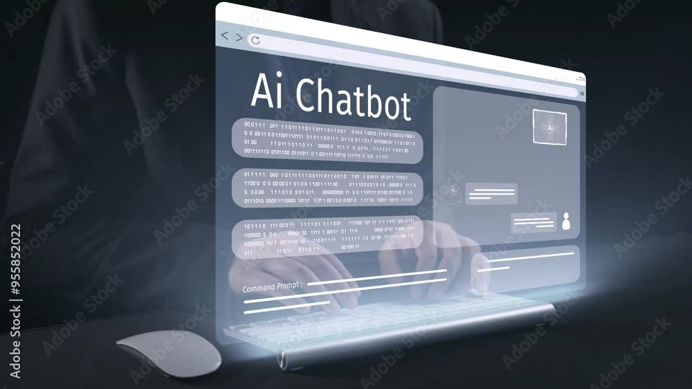 Poster human interact with ai artificial intelligence virtual assistant chatbot in concept of ai artificial