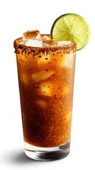 A Glass of Michelada with Lime and Ice