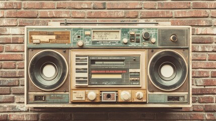 Fototapeta premium Vintage Radio Cassette Player on Brick Wall