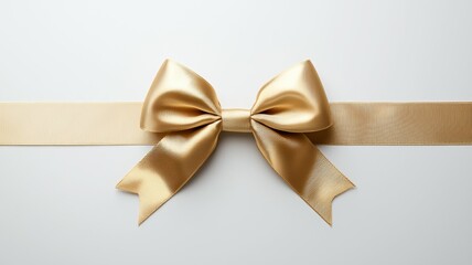 A gold ribbon bow is shown on a white background