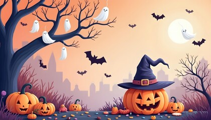 een background with pumpkin and bats