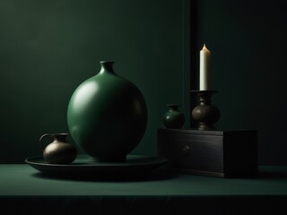 Elegant Minimal Dramatic Green Vases Arrangement