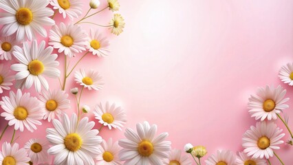 Fototapeta premium Pink background with delicate chamomile flowers for a floral design, chamomile, flowers, pink, background, nature, floral, bloom