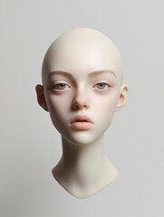 Ethereal Porcelain Doll Face in Serene Studio Setting