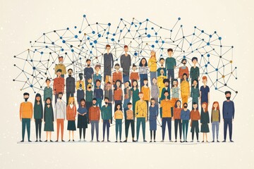 Naklejka premium Simple people shapes connected by lines created with Generative AI