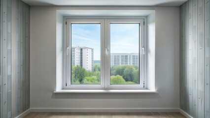 Fototapeta premium Closed PVC window in a modern apartment room, PVC, window, closed, room, apartment, interior, home, design, architecture, modern