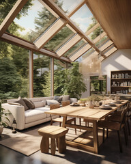 Living room with window overlooking nature.