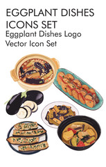 Eggplant dishes logo vector icon set