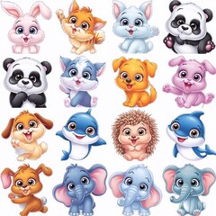 set of cartoon animals, This image features cute cartoon animals like a giraffe, elephant, lion,...