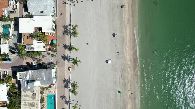 Looking down on Hollywood Beach on Florida's east coast, located in Broward County between Fort Lauderdale and Miami.