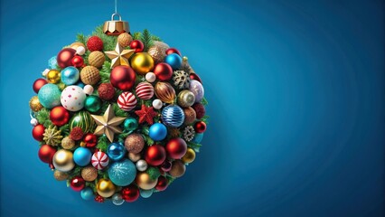 Christmas bauble made of various decoration elements on blue background, Christmas, bauble, decoration, elements, blue