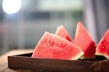 Summer watermelon cut open on table