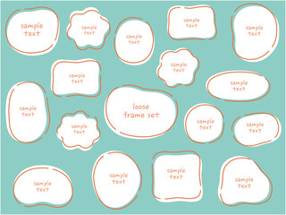 ゆるいフレームのベクターイラストセット。枠、楕円、線、曲線	