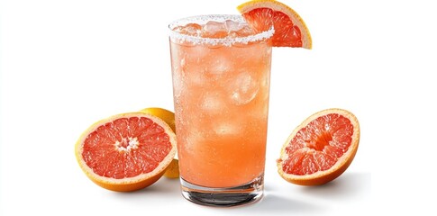 A Tall Glass of Refreshing Grapefruit Cocktail with Salt Rim and Fresh Slices