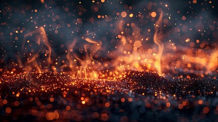 Abstract Background of Orange and Blue Bokeh with Smoke and Sparks