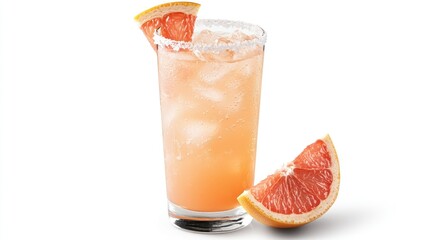Salted-Rimmed Glass with Grapefruit Wedge and Refreshing Cocktail
