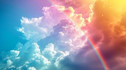 Rainbow Emerging from a Colorful Cloudy Sky