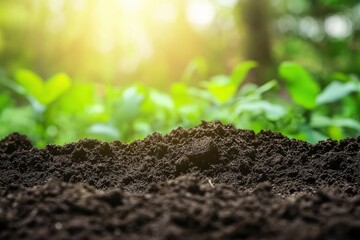 fertile soil and blurred green nature background Concept of nature, environment, and natural environment conservation with generative ai