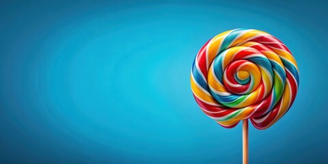 Colorful spiral lollipop on blue background