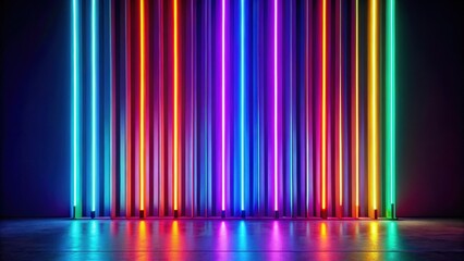 Vibrant neon light tubes in vertical alignment against a dark background , colorful, neon, lights, tubes, vibrant