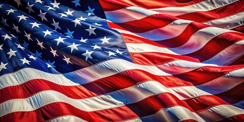 Close-up of American flag with vibrant colors and intricate details, symbolizing patriotism and national pride, USA, United States