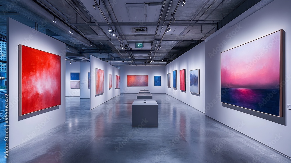 Canvas Prints modern art gallery abstract paintings on the walls soft lighting and clean design