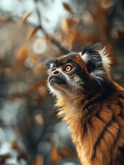 Night Monkey, Owl Monkey, Douroucouli Close Up, Wild Primate in Forest