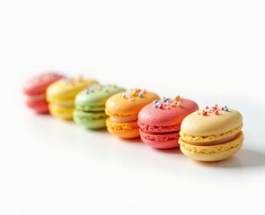Obraz premium multicolored French macaroon cookies on a white background