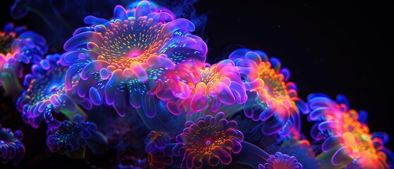 Fototapeta premium Abstract Neon Flower Blooms in a Dark Universe