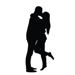 Silhouette of a romantic couple, kissing each other
