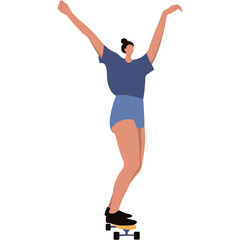 Roller Skating Woman Character with Casual Clothes. Flat Vector Graphic Illustration